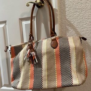 Jen & Co Striped Tan and Orange Weekender/Tote Bag *NWOT